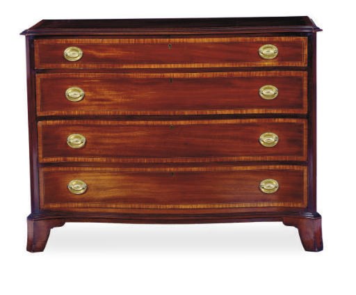 A MAHOGANY AND CROSSBANDED SERPENTINE CHEST-OF-DRAWERS,