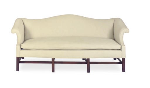 AN ENGLISH MAHOGANY CAMEL-BACK SOFA,