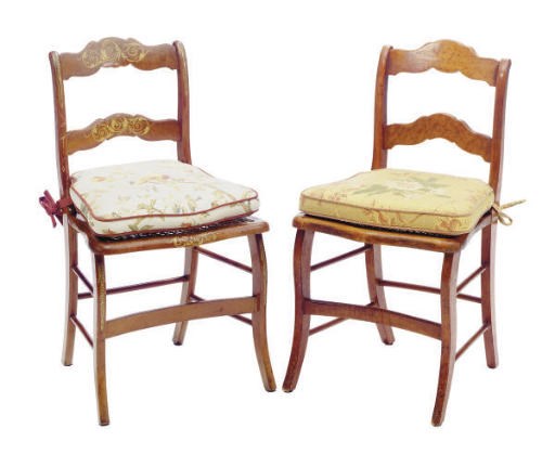 A SET OF FIVE BIRCH, CANED, AND GILT-DECORATED CHAIRS,