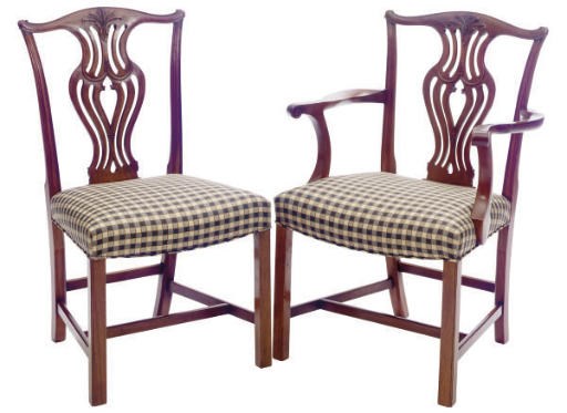 A SET OF TWELVE ENGLISH MAHOGANY DINING CHAIRS,