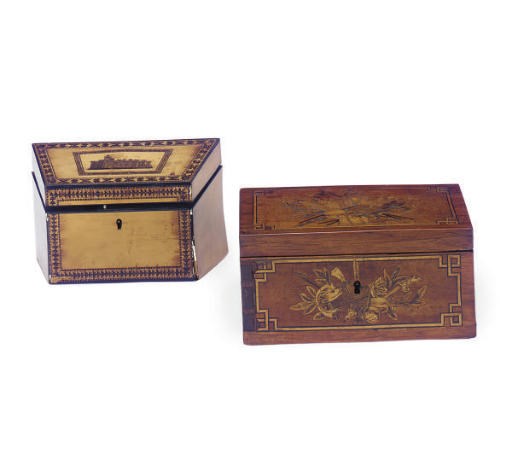 A VICTORIAN TUNBRIDGE-WARE SYCAMORE AND MARQUETRY BOX**,