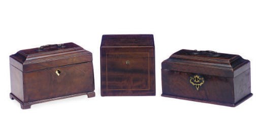 A GEORGE III MAHOGANY TEA CADDY,
