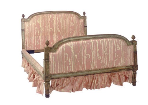 A LOUIS XVI GREY-PAINTED UPHOLSTERED BED FRAME,