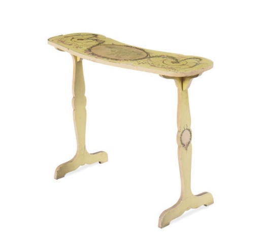 A YELLOW AND POLYCHROME-PAINTED KIDNEY-FORM SIDE TABLE,
