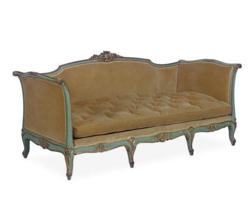 A FRENCH GREEN-PAINTED AND PARCEL-GILT LIT D'ALCOVE,