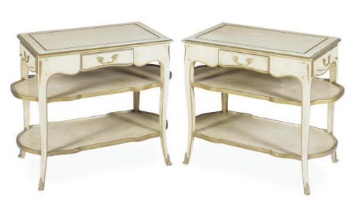 A PAIR OF GILT-METAL MOUNTED CREAM-PAINTED AND PARCEL-GILT SIDE TABLES,