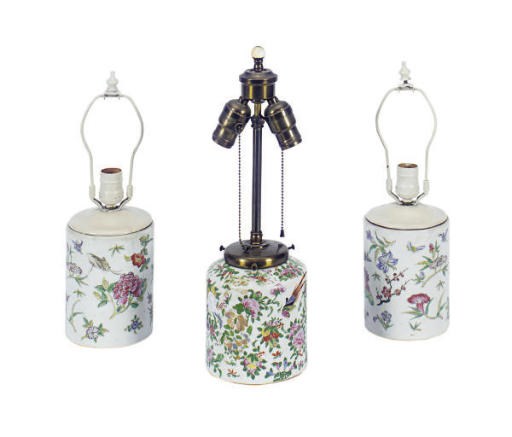A PAIR OF CHINESE PORCELAIN VASES MOUNTED AS LAMPS,