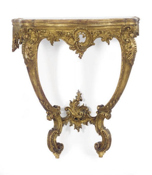 A PAIR OF GILTWOOD MARBLE TOP CONSOLE TABLES,