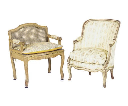 A LOUIS XV GREY-PAINTED BERGERE,