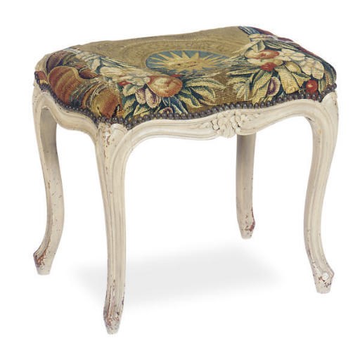 A FRENCH PAINTED BEECHWOOD TAPESTRY-COVERED FOOTSTOOL,