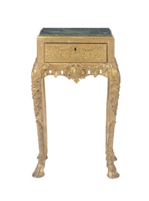 A GEORGE I GILT-GESSO AND MARBLE TOP DISPLAY STAND,