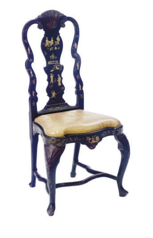 A DUTCH BLACK AND GILT-JAPANNED SIDE CHAIR,