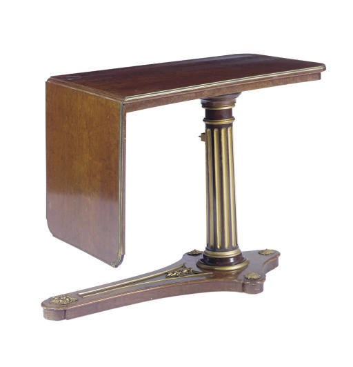A FRENCH GILT-METAL MOUNTED PLUM PUDDING MAHOGANY INVALID'S TABLE,