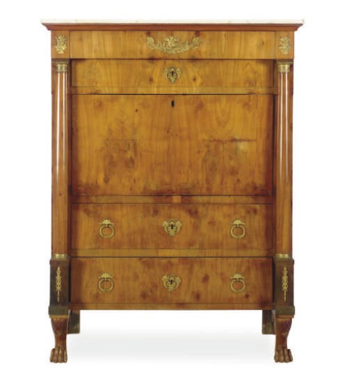 A ITALIAN GILT-METAL MOUNTED FRUITWOOD SECRETAIRE A ABBATANT,