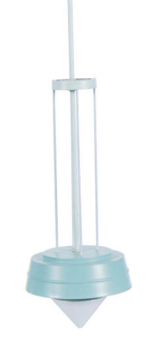 A BLUE-PAINTED METAL AND MILK GLASS CEILING FIXTURE,