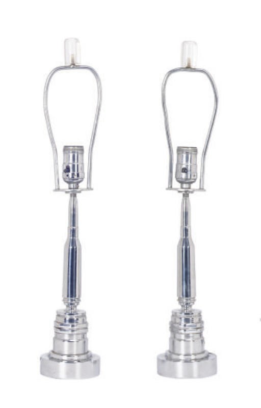 A PAIR OF CHROME 'BULLET' FORM TABLE LAMPS,