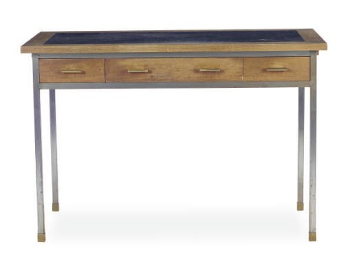 AN AMERICAN WALNUT AND STEEL WRITING TABLE,