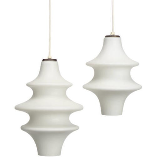 TWO WHITE OPAQUE GLASS CEILING FIXTURES,