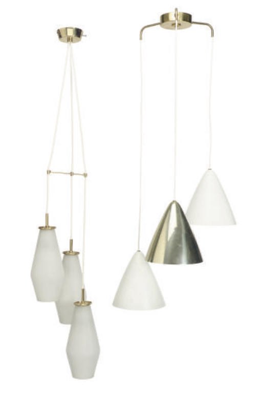 TWO TRIPLE-PENDANT CEILING FIXTURES,