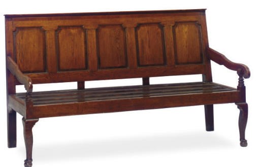 AN ENGLISH OAK AND CROSSBANDED BENCH,