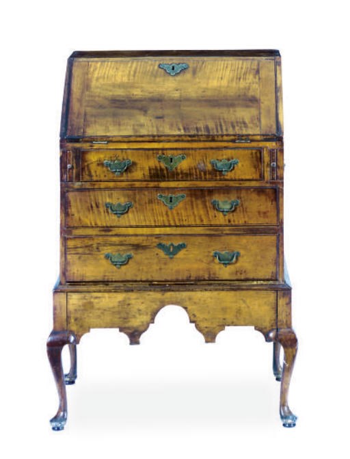 AN AMERICAN QUEEN ANNE MAPLE CHILD'S SLANT FRONT DESK-ON-STAND,