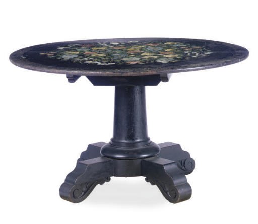 A SUITE OF VICTORIAN EBONIZED AND PAINT-DECORATED FURNITURE,