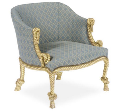 A GILTWOOD AND UPHOLSTERED ROPE-TWIST BERGERE,