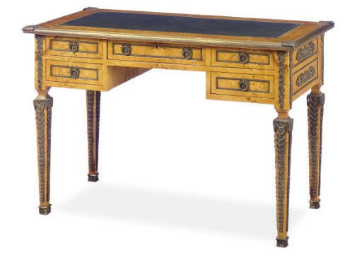 A GILT-METAL MOUNTED STAINED BIRCH DESK,