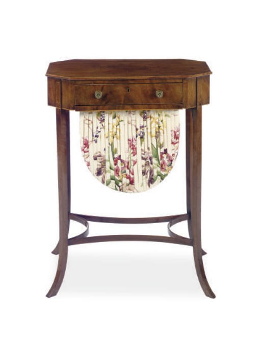 AN ENGLISH MAHOGANY SEWING TABLE,