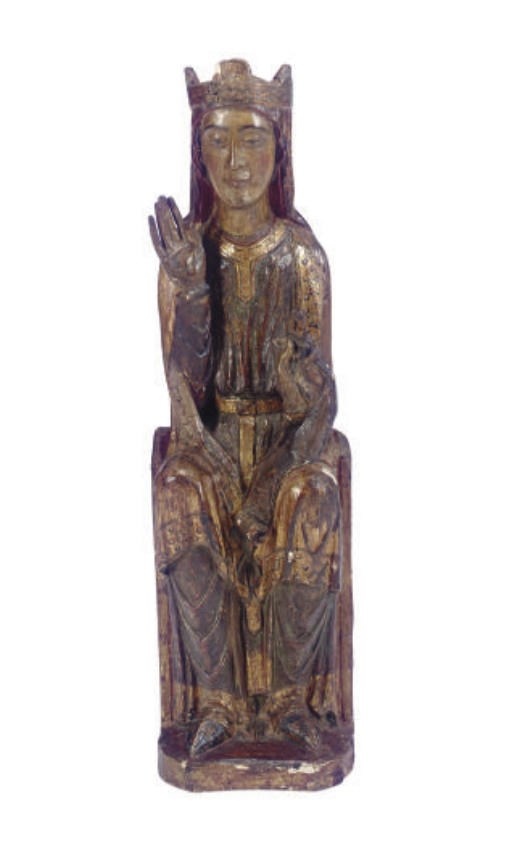 A CONTINENTAL GILTWOOD AND POLYCHROME-DECORATED FIGURE OF A SAINT,