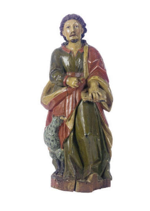 A CONTINENTAL POLYCHROME PAINTED WOOD FIGURE OF A SAINT,