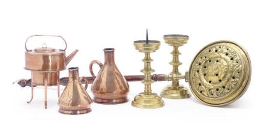 A BRASS BED WARMER,