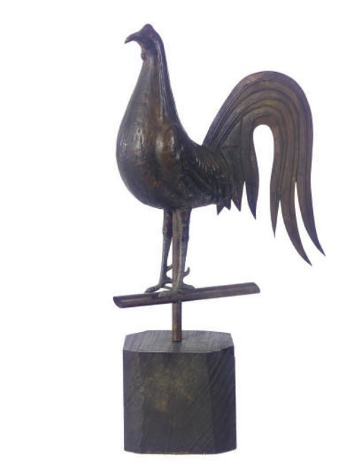 A MOLDED SHEET METAL ROOSTER WEATHERVANE,