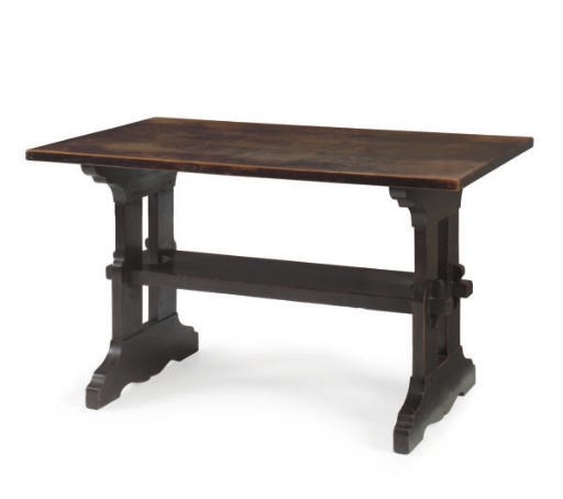 AN OAK TRESTLE TABLE,