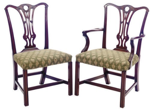 A SET OF EIGHT ENGLISH MAHOGANY DINING CHAIRS,