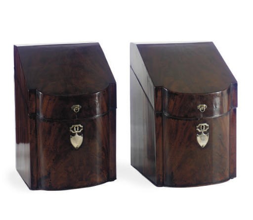 A PAIR OF GEORGE III MAHOGANY KNIFE BOXES,