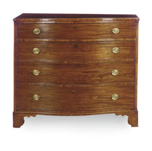 A GEORGE III MAHOGANY SERPENTINE CHEST OF DRAWERS,