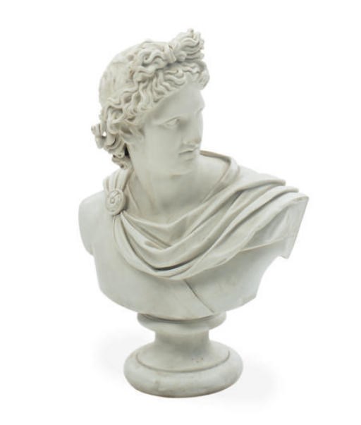 A FRENCH BISQUE PORCELAIN BUST OF YOUTH,