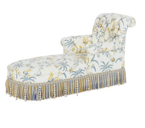 A FLORAL UPHOLSTERED BUTTON-TUFTED CHAISE LONGUE,