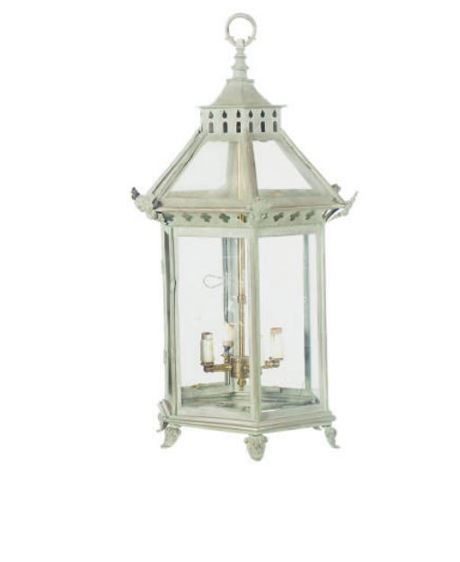 A GREEN-PAINTED HANGING LANTERN,
