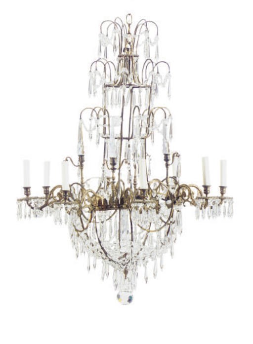 A GILT-METAL AND CUT-GLASS EIGHT-LIGHT CHANDELIER,