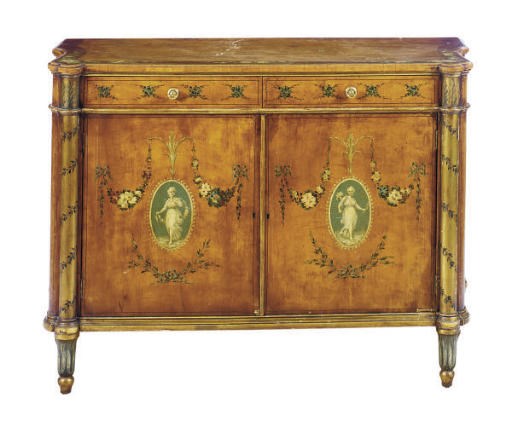 A VICTORIAN SATINWOOD AND PAINT-DECORATED SIDE CABINET,