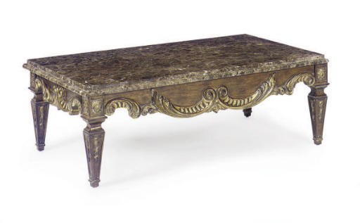 A GILTWOOD AND MARBLE TOP LOW TABLE,