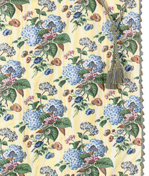 A SELECTION OF FLORAL ON YELLOW AND CREAM STRIPED CHINTZ CURTAINS,