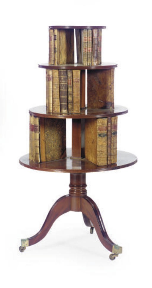 AN ENGLISH MAHOGANY REVOLVING LIBRARY BOOKCASE,