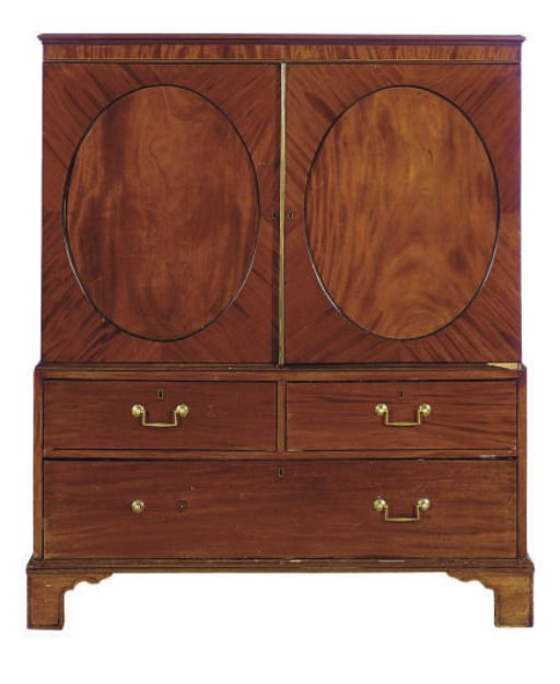 AN ENGLISH MAHOGANY LINEN PRESS,