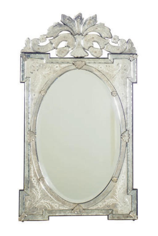 A VENETIAN ETCHED GLASS MIRROR,