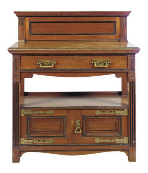 AN ENGLISH AESTHETIC MOVEMENT WALNUT AND PART-EBONIZED SIDE TABLE,