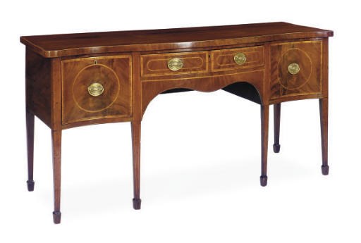 A GEORGE III MAHOGANY AND TULIPWOOD-BANDED SERPENTINE SIDEBOARD,