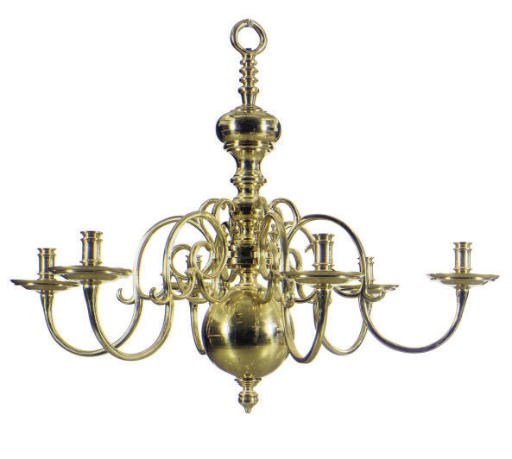 A BRASS SIX-LIGHT CHANDELIER,